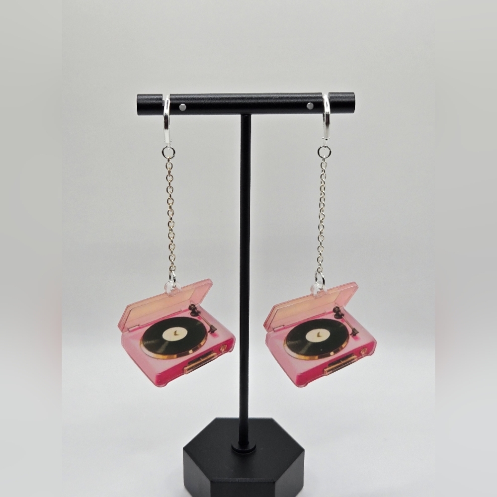 Pink Record Player Earrings